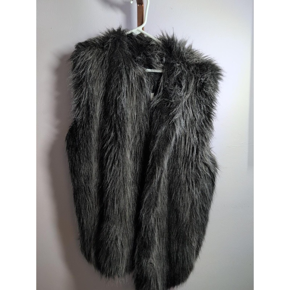 Vintage NOT‎ FUR REAL By Duffel Grey/Black Faux Fur Lined Vest Size Medium EUC